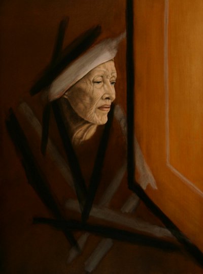 Woman with Bandage on Head - Oil on Canvas