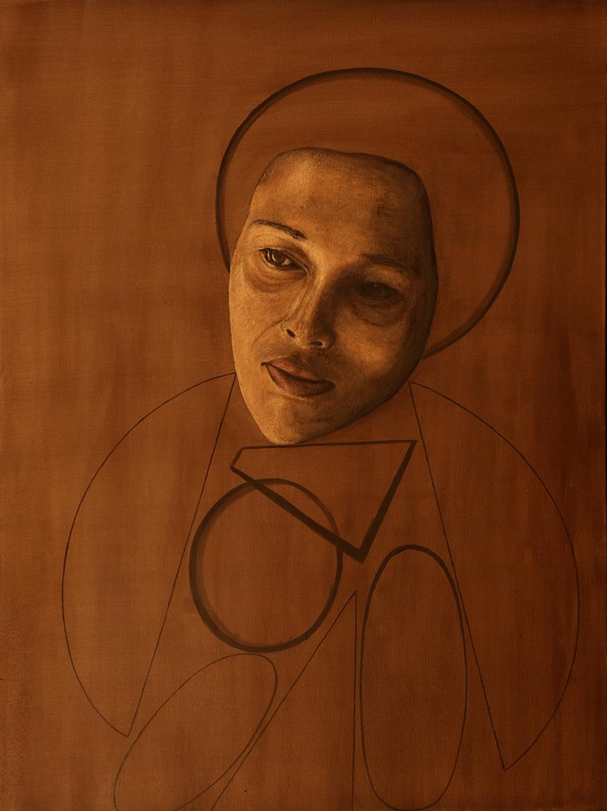 Woman with Circles - Oil on Canvas, 30