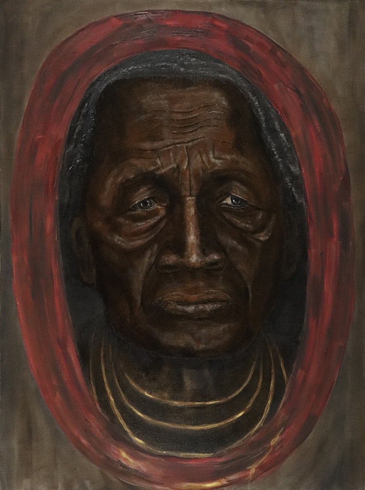 Woman With Red Scarf - Oil on Canvas