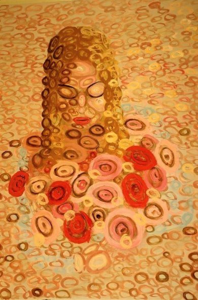 Girl with Flowers 3 - Oil on Canvas