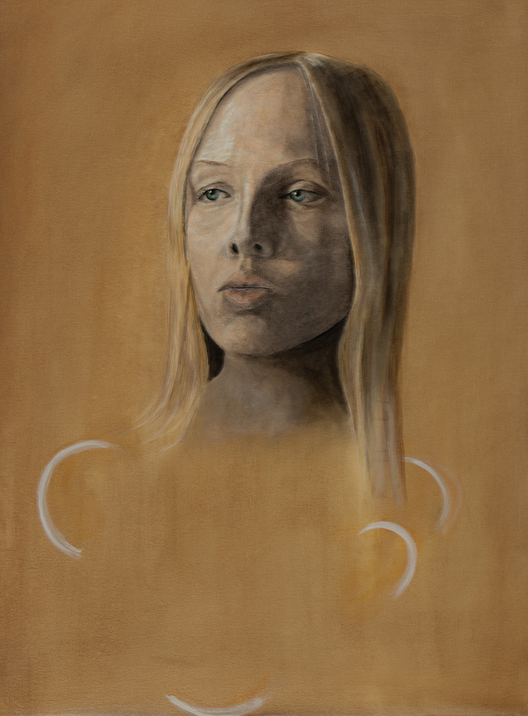 
A Girl with Hand on Heart- Oil on Canvas