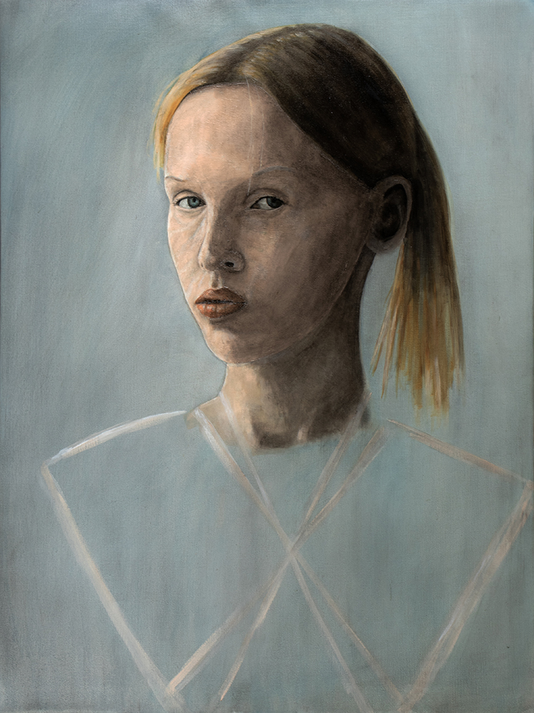 Girl With Hands on Neck - Oil on Canvas