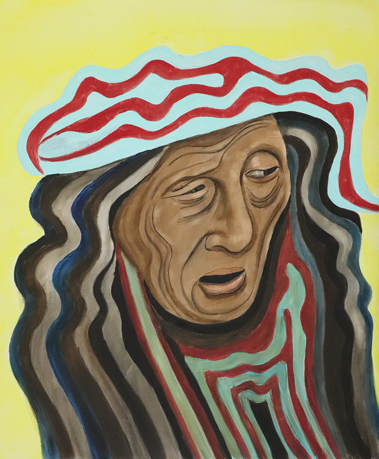 Long Haired Woman with Hat - Oil on Canvas